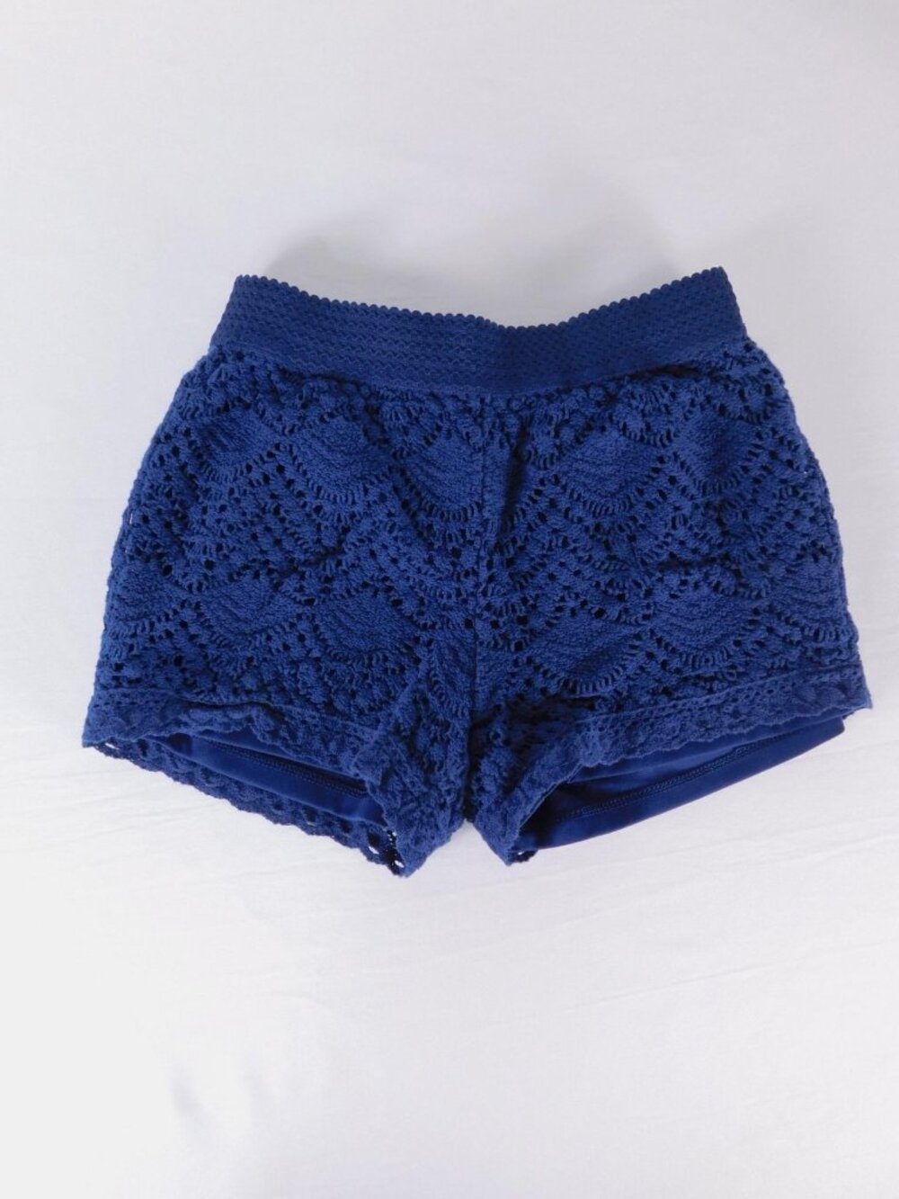 Wonder Nation Hot Pants Girls 10-12 Blue Crochet Elastic Waist Lined Summer